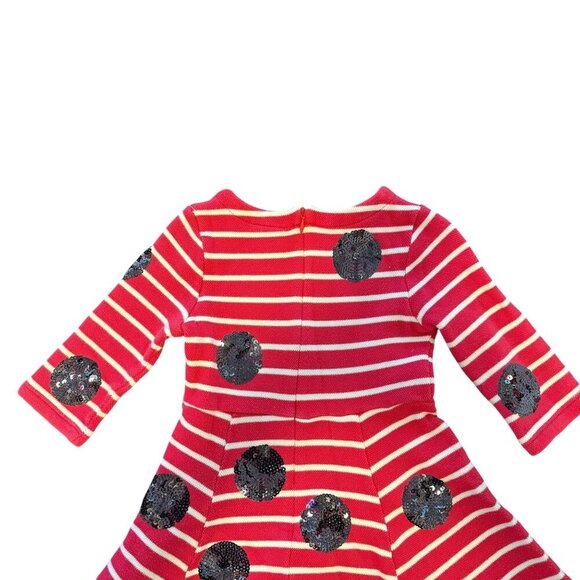 Mini Boden Girls Red White Striped Dress Sequin Polka Dots Long Sleeve 4-5 year - Picture 7 of 8